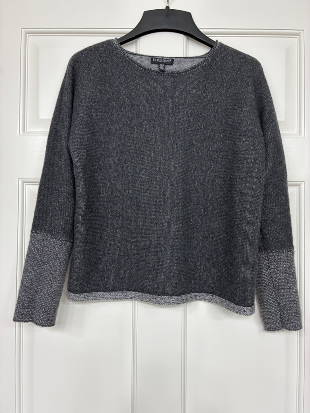 Eileen Fisher CashmereTwo-Tone Charcoal Crewneck Sweater size PS